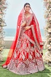 Buy_Sanjana Thakur_Red Silk, Organza, Viscose Pearls, Zardozi And Resham Bridal Lehenga Set _at_Aza_Fashions