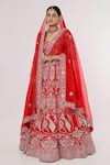Buy_Sanjana Thakur_Red Silk, Organza, Viscose Pearls, Zardozi And Resham Bridal Lehenga Set _Online_at_Aza_Fashions