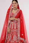 Shop_Sanjana Thakur_Red Silk, Organza, Viscose Pearls, Zardozi And Resham Bridal Lehenga Set _at_Aza_Fashions