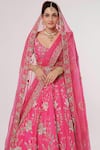 Shop_Sanjana Thakur_Pink Pure Raw Silk Hand Embroidered Thread V Neck And Zari Bridal Lehenga Set _at_Aza_Fashions