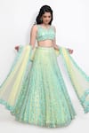 Shop_Sanjana Thakur_Green 100% Nylon Net Embroidered Pearl Leaf Neck Resham And Lehenga Set _Online_at_Aza_Fashions