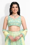 Shop_Sanjana Thakur_Green 100% Nylon Net Embroidered Pearl Leaf Neck Resham And Lehenga Set _at_Aza_Fashions