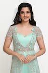 Buy_Sanjana Thakur_Green Embroidered 3d Floral Jacket Deep V Neck Sharara Set _Online_at_Aza_Fashions