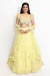 Sanjana Thakur_Yellow 100% Nylon Net Embroidered French Knots Ruffled Lehenga Blouse Set _Online_at_Aza_Fashions