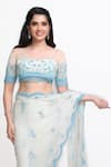 Sanjana Thakur_Blue 100% Nylon Net Embroidered Zardozi Square Neck Saree And Blouse Set _at_Aza_Fashions