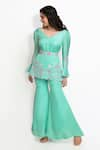 Sanjana Thakur_Green Viscose Gajji Silk Embroidered Pearl V Neck Peplum Kurta And Sharara Set _Online_at_Aza_Fashions