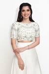 Buy_Sanjana Thakur_White 100% Bamberg Satin Embroidered Aari Round Neck Crop Top And Sharara Set _Online_at_Aza_Fashions