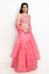 Shop_Sanjana Thakur_Peach Viscose Organza Embroidered French Knots Mermaid Lehenga Blouse Set For Kids_Online_at_Aza_Fashions