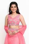 Shop_Sanjana Thakur_Peach Viscose Organza Embroidered French Knots Mermaid Lehenga Blouse Set For Kids_at_Aza_Fashions