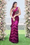 Buy_Sanjana Thakur_Purple Corset 100% Nylon Saree Viscose Gaji Silk Pre-draped With Blouse _at_Aza_Fashions