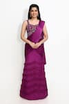 Sanjana Thakur_Purple Corset 100% Nylon Saree Viscose Gaji Silk Pre-draped With Blouse _Online_at_Aza_Fashions