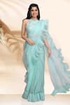 Buy_Sanjana Thakur_Blue Viscose Organza Hand Embroidery Pre-draped Saree With Blouse For Kids For Kids_at_Aza_Fashions