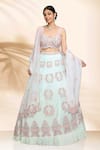 Buy_Sanjana Thakur_Blue 100% Nylon Net Embroidery Floral Sweetheart Neck Bloom Lehenga Set _at_Aza_Fashions