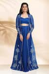 Buy_Sanjana Thakur_Blue Lehenga And Blouse Bemberg Satin Embroidery Shadow Floral Jacket & Skirt Set _at_Aza_Fashions