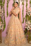 Shop_Sanjana Thakur_Peach Blouse And Lehenga Pure Raw Silk Hand Embroidery Resham Bridal Set _at_Aza_Fashions