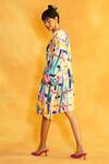 Shop Pooja Shroff Multi Color Satin Round Neck Abstract Print Balloon Sleeve Dress at Aza Fashions Shop_Pooja Shroff_Multi Color Satin Round Neck Abstract Print Balloon Sleeve Dress_at_Aza_Fashions