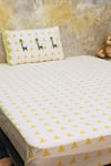 Buy_Masaya_Yellow Hypoallergenic Cotton Hand My Best Friend Gira The Bedsheet Set _at_Aza_Fashions