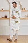 Buy_Label Kheerganga_White Cotton Palm And Polka Dots Nehru Jacket_at_Aza_Fashions