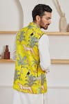 Shop_Label Kheerganga_Yellow Cotton Animal Print Nehru Jacket _at_Aza_Fashions