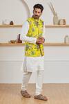 Buy_Label Kheerganga_Yellow Cotton Animal Print Nehru Jacket _Online_at_Aza_Fashions