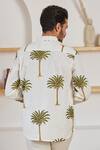 Shop_Label Kheerganga_White Cotton Palm Print Woven Shirt_at_Aza_Fashions