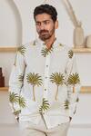 Label Kheerganga_White Cotton Palm Print Woven Shirt_Online_at_Aza_Fashions