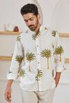 Shop_Label Kheerganga_White Cotton Palm Print Woven Shirt_Online_at_Aza_Fashions