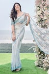 Buy_Sanjana Thakur_Blue 100% Nylon Net Embroidered Zardozi Square Neck Saree And Blouse Set _at_Aza_Fashions