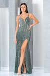 Buy_Eli Bitton_Green Shell Net Embroidery Crystal Sweetheart Neck Sequin Gown _at_Aza_Fashions