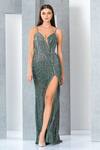 Eli Bitton_Green Shell Net Embroidery Crystal Sweetheart Neck Sequin Gown _Online_at_Aza_Fashions