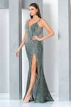 Shop_Eli Bitton_Green Shell Net Embroidery Crystal Sweetheart Neck Sequin Gown _Online_at_Aza_Fashions