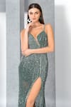 Eli Bitton_Green Shell Net Embroidery Crystal Sweetheart Neck Sequin Gown _at_Aza_Fashions