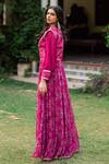 Shop_Studio Bagechaa_Pink Silk Print Bandhani Round Neck Anarkali With Jacket _at_Aza_Fashions