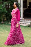 Studio Bagechaa_Pink Silk Print Bandhani Round Neck Anarkali With Jacket _Online_at_Aza_Fashions