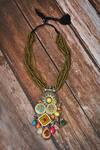Shop_Kohar By Kanika_Green Semi Precious Stones Embellished Tribal Long Necklace_at_Aza_Fashions