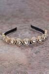Buy_Foot Fuel_Gold Beads, Crystals Circular Studded Brooch Hairband _at_Aza_Fashions