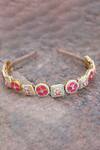 Buy_Foot Fuel_Gold Beads, Crystals Flower Enamelled Brooch Hairband _at_Aza_Fashions