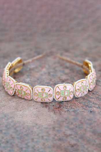 Buy_Foot Fuel_Gold Beads, Crystals Lotus Enamelled Brooch Hairband _at_Aza_Fashions