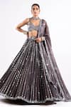 Buy_Vvani By Vani Vats_Grey Georgette, Satin, Organza Mirrors, Sequins Linear Drop Work Lehenga Set _at_Aza_Fashions