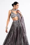 Shop_Vvani By Vani Vats_Grey Georgette, Satin, Organza Mirrors, Sequins Linear Drop Work Lehenga Set _Online_at_Aza_Fashions