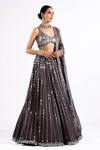 Vvani By Vani Vats_Grey Georgette, Satin, Organza Mirrors, Sequins Linear Drop Work Lehenga Set _at_Aza_Fashions