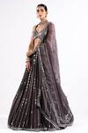 Buy_Vvani By Vani Vats_Grey Georgette, Satin, Organza Mirrors, Sequins Linear Drop Work Lehenga Set 