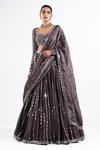 Shop Vvani By Vani Vats Grey Georgette, Satin, Organza Mirrors V-neck Work Lehenga Set Shop_Vvani By Vani Vats_Grey Georgette, Satin, Organza Mirrors V-neck Work Lehenga Set