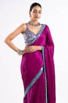 Shop_Vvani by Vani Vats_Wine Saree - Satin Chiffon Embellished Mirrors Plunge Neck With Blouse _Online_at_Aza_Fashions