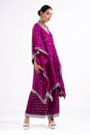 Buy_Vvani By Vani Vats_Wine Mirrors, Embroidery V-neck Kaftan And Palazzo Set _Online_at_Aza_Fashions