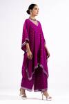 Vvani By Vani Vats_Wine Mirrors, Embroidery V-neck Kaftan And Palazzo Set _at_Aza_Fashions