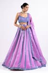 Vvani by Vani Vats_Purple Lehenga And Dupatta - Satin Organza Embellished Mirrors Scoop Seam Set _Online_at_Aza_Fashions