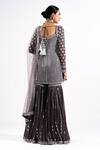 Shop_Vvani By Vani Vats_Grey Georgette, Net Mirrors Scoop Neck Embroidered Kurta Sharara Set _at_Aza_Fashions