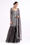 Vvani By Vani Vats_Grey Georgette, Net Mirrors Scoop Neck Embroidered Kurta Sharara Set _Online_at_Aza_Fashions