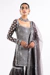 Shop_Vvani By Vani Vats_Grey Georgette, Net Mirrors Scoop Neck Embroidered Kurta Sharara Set _Online_at_Aza_Fashions